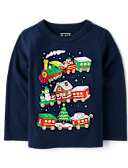 Baby And Toddler Boys Christmas Village Train Graphic Tee