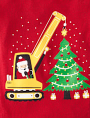 Baby And Toddler Boys Christmas Santa Construction Vehicle Graphic Tee
