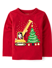 Baby And Toddler Boys Christmas Santa Construction Vehicle Graphic Tee