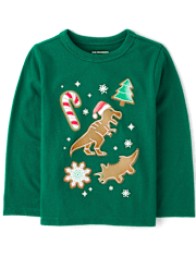 Baby And Toddler Boys Christmas Dino Cookies Graphic Tee