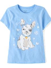 Girls Dog Butterflies Graphic Tee
