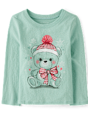 Baby And Toddler Girls Christmas Bear Graphic Tee