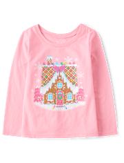 Baby And Toddler Girls Christmas Gingerbread House Graphic Tee