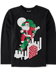 Boys Christmas Skateboard Santa Graphic Tee