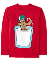 Boys Christmas Gingerbread And Milk Glass Graphic Tee