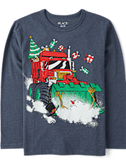 Boys Christmas Snowman Truck Graphic Tee