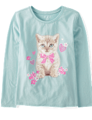 Girls Bow Cat Graphic Tee