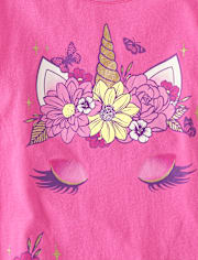 T-shirt graphique licorne à couronne de fleurs pour fille