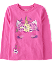 T-shirt graphique licorne à couronne de fleurs pour fille