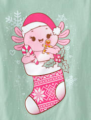 Girls Axolotl Christmas Stocking Graphic Tee