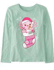 Girls Axolotl Christmas Stocking Graphic Tee