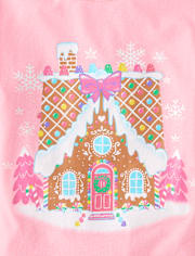 Girls Christmas Gingerbread House Graphic Tee