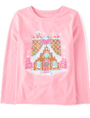 Girls Christmas Gingerbread House Graphic Tee