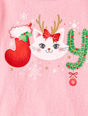Girls Christmas Joy Cat Graphic Tee