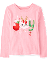 Girls Christmas Joy Cat Graphic Tee