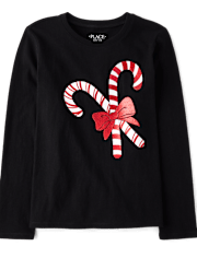 Girls Christmas Candy Canes Graphic Tee