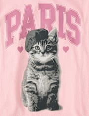 Girls Paris Cat Oversized Graphic Tee