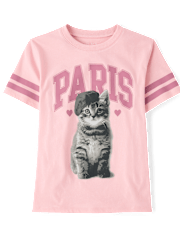 Girls Paris Cat Oversized Graphic Tee