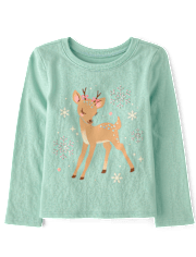 Baby And Toddler Girls Snowflake Deer Graphic Tee