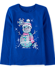 Girls Disco Ball Snowman Graphic Tee