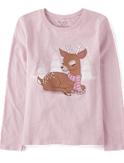 Girls Winter Deer Graphic Tee
