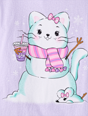 Girls Cat Snowman Graphic Tee