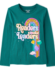 Girls Readers Are Leaders Rainbow Graphic Tee