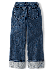 Girls Hello Kitty® Embroidered Roll Cuff Wide Leg Jeans