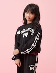 Girls Hello Kitty® Embroidered Bow Premium Fleece Sweatshirt