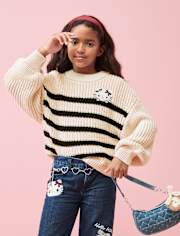 Girls Hello Kitty® Embroidered Striped Sweater