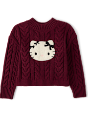 Girls Hello Kitty® Applique Cable Knit Sweater