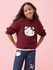 Girls Hello Kitty® Applique Cable Knit Sweater