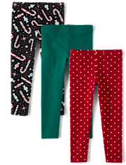 Toddler Girls Candy Cane Leggings 3-Pack