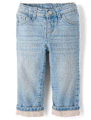 Toddler Girls Lined Roll Cuff 90s Straight Jeans