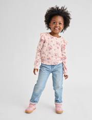 Jean droit doublé à revers retroussés style années 90 pour petite fille