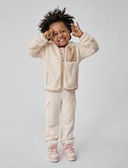 Toddler Garment Dyed Premium Fleece Wide Leg Cargo Lounge Pants