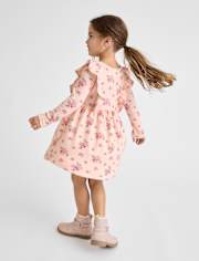 Baby And Toddler Girls Floral Plush Winter Waffle Thermal Babydoll Dress