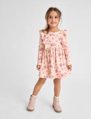 Baby And Toddler Girls Floral Plush Winter Waffle Thermal Babydoll Dress