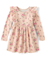 Baby And Toddler Girls Floral Plush Winter Waffle Thermal Babydoll Dress