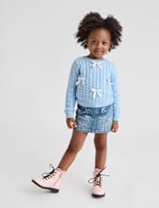 Toddler Girls Rhinestone Bow Denim Skirt