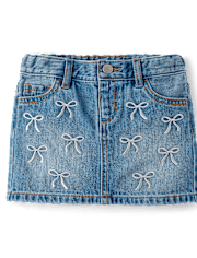 Toddler Girls Rhinestone Bow Denim Skirt