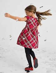 Toddler Girls Matching Family Plaid Satin Fit And Flare Dress