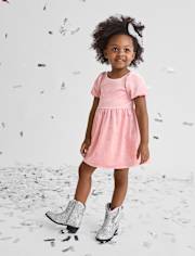 Baby And Toddler Girls Glitter Bow Velour Bubble Dress
