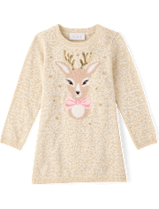 Baby And Toddler Girls Eyelash Reindeer Sweater Dress