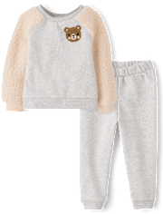 Toddler Girls Chenille Bear Premium Fleece 2-Piece Outfit Set