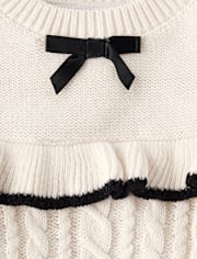 Toddler Girls Bow Ruffle Cable Knit Sweater