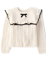 Toddler Girls Bow Ruffle Cable Knit Sweater