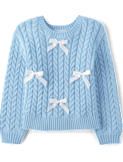 Toddler Girls Bow Cable Knit Sweater
