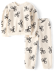 Toddler Girls Bow Premium Fleece 2-Piece Outfit Set