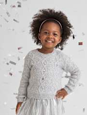 Toddler Girls Sequin Cable Knit Super Soft Sweater
